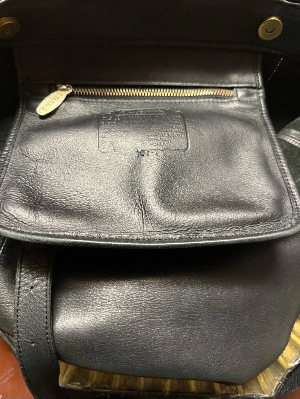 Vintage Coach Black Leather Bucket Tote Shoulder Bag Brass